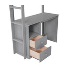 Letto a soppalco in legno Twin Size con armadi e scrivania con 2 cassetti e mobiletto