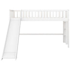 Letto rialzato basso singolo con scala e scivolo