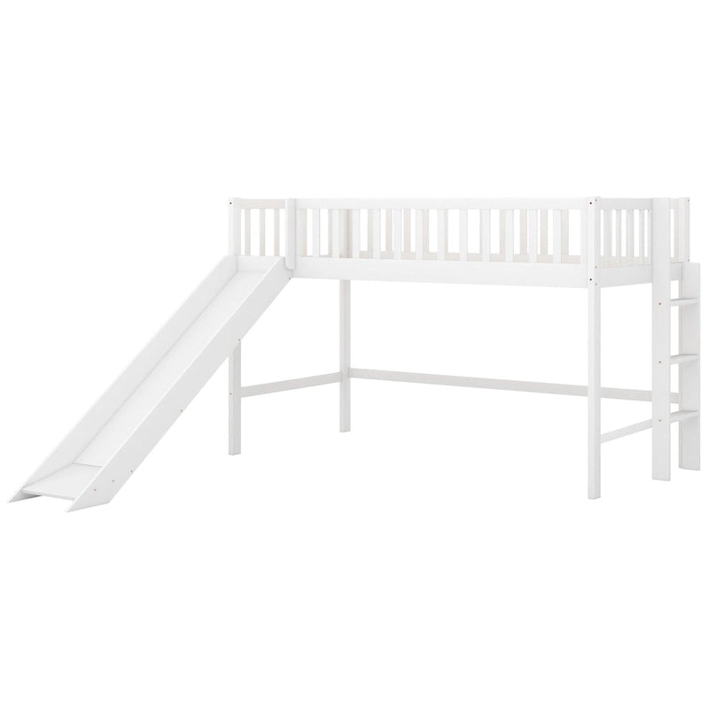 Twin Size Low Loft Bed with Ladder and Slide
