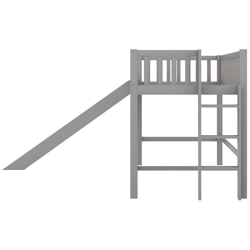 Twin Size Low Loft Bed with Ladder and Slide