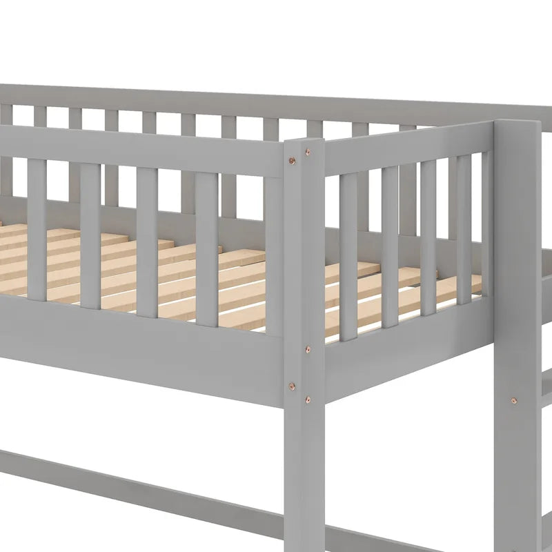 Twin Size Low Loft Bed with Ladder and Slide