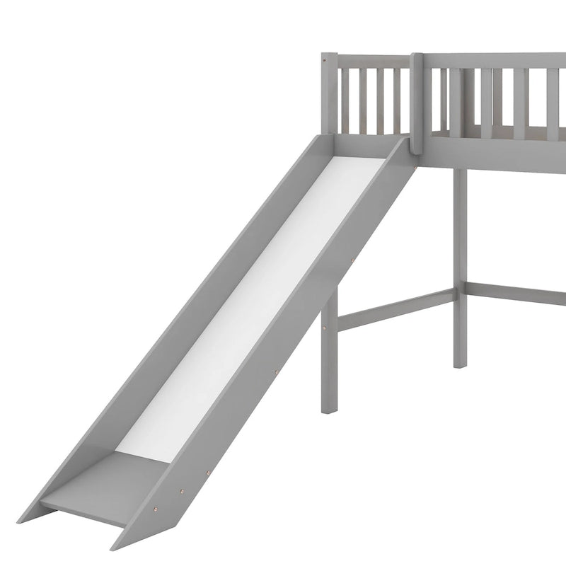 Twin Size Low Loft Bed with Ladder and Slide