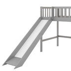 Letto rialzato basso singolo con scala e scivolo
