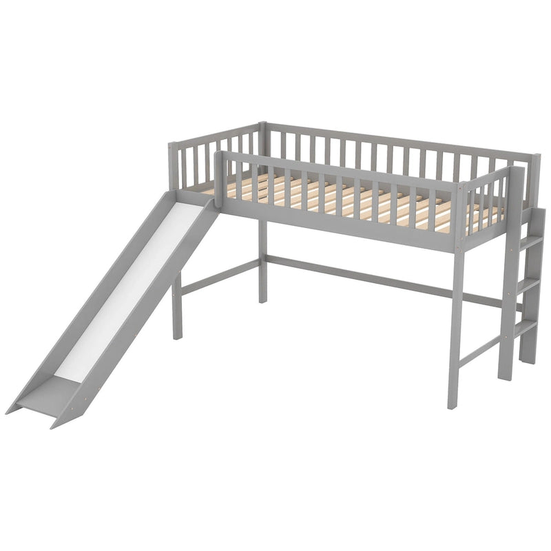 Twin Size Low Loft Bed with Ladder and Slide