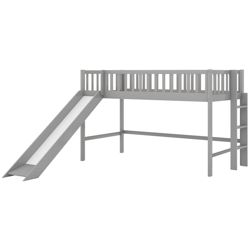 Twin Size Low Loft Bed with Ladder and Slide