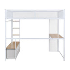 Letto a soppalco da gaming in metallo Full Size con LED, scrivania e cassetti