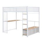 Letto a soppalco da gaming in metallo Full Size con LED, scrivania e cassetti