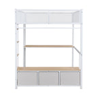 Letto a soppalco da gaming in metallo Full Size con LED, scrivania e cassetti