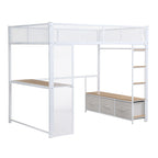 Letto a soppalco da gaming in metallo Full Size con LED, scrivania e cassetti