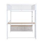 Letto a soppalco da gaming in metallo Full Size con LED, scrivania e cassetti