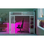 Letto a soppalco da gaming in metallo Full Size con LED, scrivania e cassetti