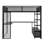Letto a soppalco da gaming in metallo Full Size con LED, scrivania e cassetti