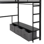 Letto a soppalco da gaming in metallo Full Size con LED, scrivania e cassetti