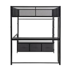 Letto a soppalco da gaming in metallo Full Size con LED, scrivania e cassetti