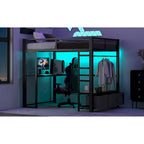 Letto a soppalco da gaming in metallo Full Size con LED, scrivania e cassetti