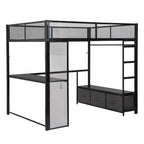 Letto a soppalco da gaming in metallo Full Size con LED, scrivania e cassetti