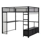 Letto a soppalco da gaming in metallo Full Size con LED, scrivania e cassetti