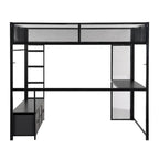 Letto a soppalco da gaming in metallo Full Size con LED, scrivania e cassetti