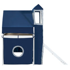 Letto rialzato singolo con tenda gioco, design a torre e castello, struttura in legno massello