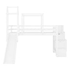 Letto rialzato singolo con tenda gioco, design a torre e castello, struttura in legno massello
