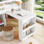 Letto a soppalco singolo con contenitore e cassettiera, mobiletto con ripiani, scrivania estraibile, letto a soppalco in legno di caucciù con scala, bianco