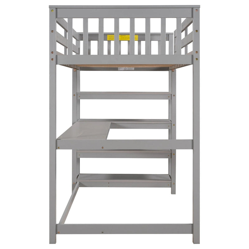 Twin Size Loft Bed with Storage Shelves and Under-Bed Desk