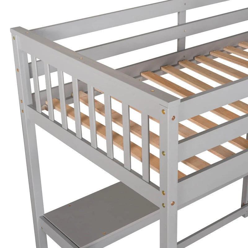 Twin Size Loft Bed with Storage Shelves and Under-Bed Desk