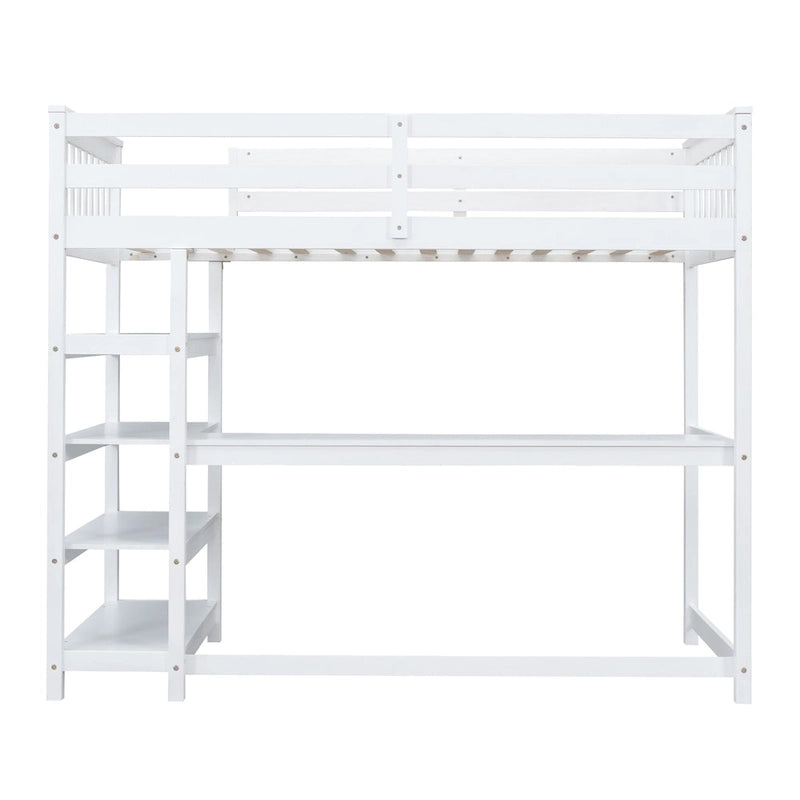 Twin Size Loft Bed with Storage Shelves and Under-Bed Desk