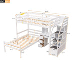 Letto a soppalco Twin Size con letto indipendente, scala contenitore, scrivania, ripiani e cassetti, grigio