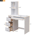 Letto a soppalco Twin Size con letto indipendente, scala contenitore, scrivania, ripiani e cassetti, grigio
