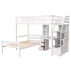 Letto a soppalco Twin Size con letto indipendente, scala contenitore, scrivania, ripiani e cassetti, grigio