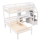Letto a soppalco Twin Size con letto indipendente, scala contenitore, scrivania, ripiani e cassetti, grigio