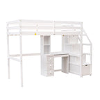 Letto a soppalco Twin Size con letto indipendente, scala contenitore, scrivania, ripiani e cassetti, grigio