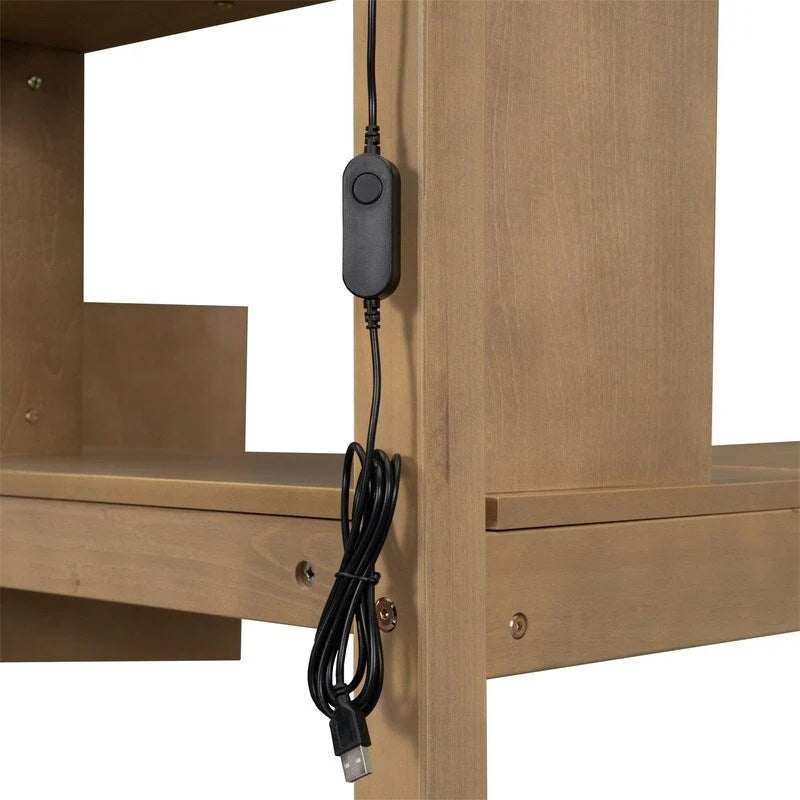 Twin Size Loft Bed with Bulit-in Desk, and Storage Staircase, Wooden Loft Bedframe with Storage Shelves and Cabinets