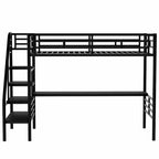 Letto rialzato singolo in metallo per bambini con scrivania, sponda di sicurezza e scala, doghe metalliche di supporto, non serve la rete a doghe