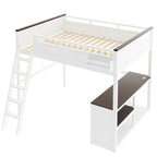 Letto a soppalco Queen Size con scrivania, ripiano aperto e contenitore, stazione di ricarica USB, bianco