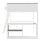 Letto a soppalco Queen Size con scrivania, ripiano aperto e contenitore, stazione di ricarica USB, bianco