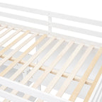 Letto a soppalco matrimoniale con scrivania, ripiani a 3 livelli e lavagna scrivibile, letto contenitore in legno con scala e sponde di sicurezza