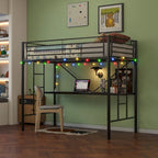 Letto a soppalco in metallo singolo con scrivania e LED