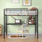 Letto a soppalco in metallo singolo con scrivania e LED