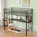 Letto a soppalco in metallo singolo con scrivania e LED