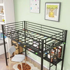 Letto a soppalco in metallo singolo con scrivania e LED