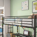 Letto a soppalco in metallo singolo con scrivania e LED