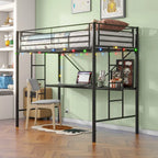 Letto a soppalco in metallo singolo con scrivania e LED