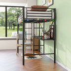 Letto a soppalco in metallo singolo con scrivania e LED