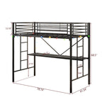 Letto a soppalco in metallo singolo con scrivania e LED