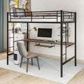 Twin Size Metal Loft Bed with Desk and Shelf, Space for Kids, Bedroom