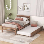 Struttura letto singolo marrone in legno con base a doghe e letto estraibile, in legno di hevea &, design moderno e salvaspazio