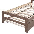 Struttura letto singolo marrone in legno con base a doghe e letto estraibile, in legno di hevea &, design moderno e salvaspazio
