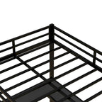 Letto a soppalco nero in metallo Full Size con scrivania e ripiani, scala e sponde di sicurezza